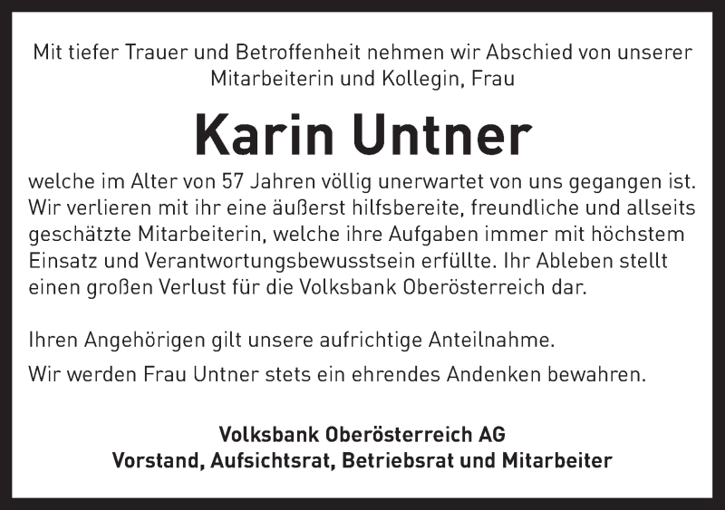  Traueranzeige für Karin Untner vom 13.08.2020 aus OÖNachrichten