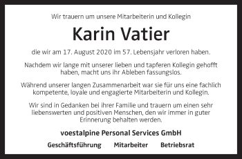 Traueranzeige von Karin Vatier von OÖNachrichten