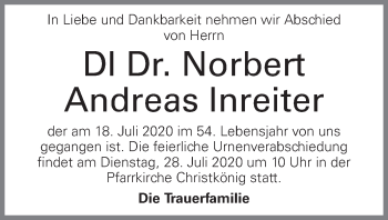 Traueranzeige von Norbert Andreas Inreiter von OÖNachrichten