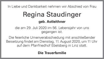 Traueranzeige von Regina Staudinger von OÖNachrichten