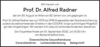 Traueranzeige von Alfred Radner von OÖNachrichten