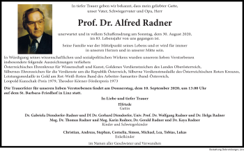 Traueranzeige von Alfred Radner von OÖNachrichten