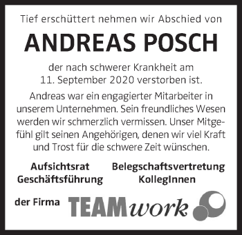 Traueranzeige von Andreas Posch von OÖNachrichten