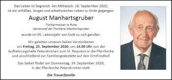 Traueranzeige von August Manhartsgruber von OÖNachrichten