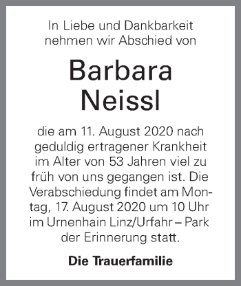 Traueranzeige von Barbara Neissl von OÖNachrichten