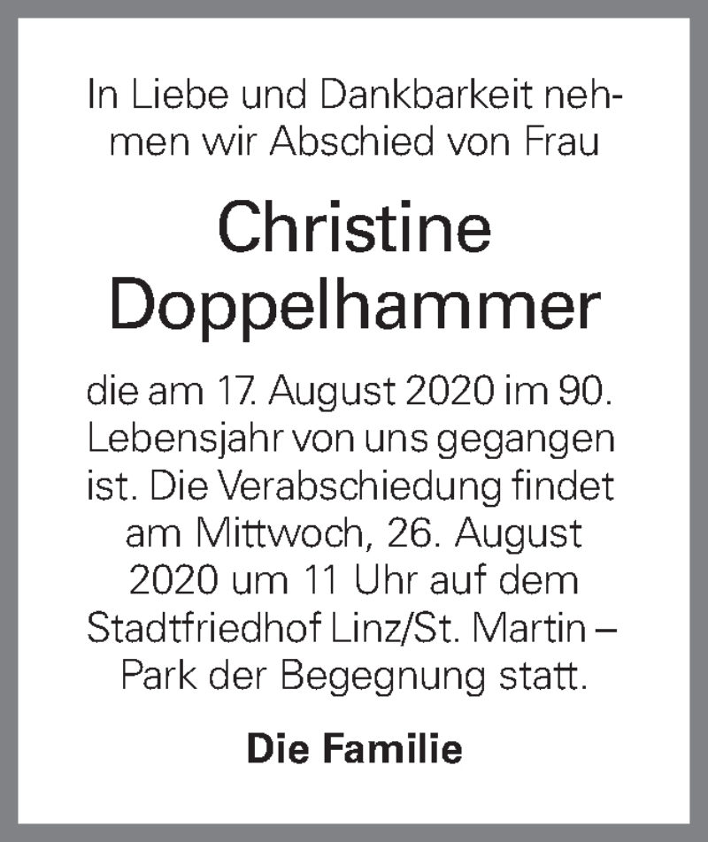  Traueranzeige für Christine Doppelhammer vom 26.08.2020 aus OÖNachrichten