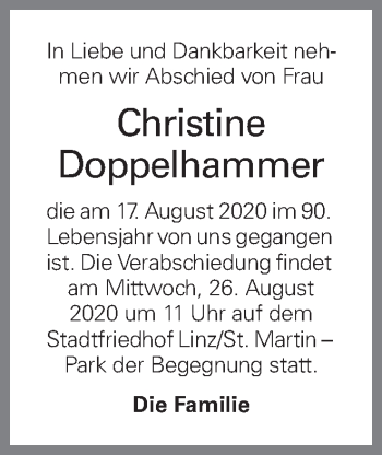 Traueranzeige von Christine Doppelhammer von OÖNachrichten