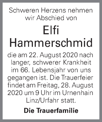 Traueranzeige von Elfi Hammerschmid von OÖNachrichten