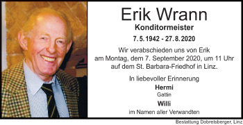 Traueranzeige von Erik Wrann von OÖNachrichten