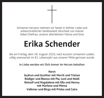 Traueranzeige von Erika Schender von OÖNachrichten