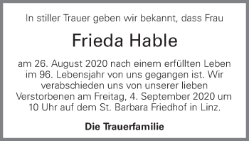 Traueranzeige von Frieda Hable von OÖNachrichten