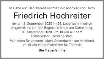 Traueranzeige von Friedrich Hochreiter von OÖNachrichten