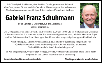 Traueranzeige von Gabriel Franz Schuhmann von OÖNachrichten