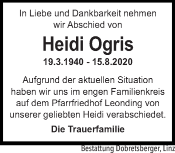 Traueranzeige von Heidi Ogris von OÖNachrichten