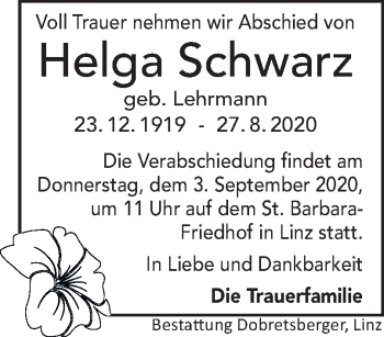 Traueranzeige von Helga Schwarz von OÖNachrichten