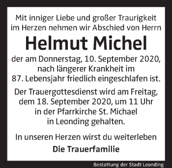 Traueranzeige von Helmut Michel von OÖNachrichten