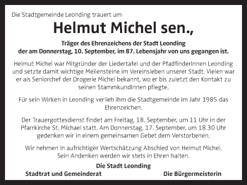 Traueranzeige von Helmut Michel von OÖNachrichten