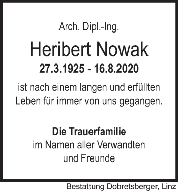 Traueranzeige von Heribert Nowak von OÖNachrichten