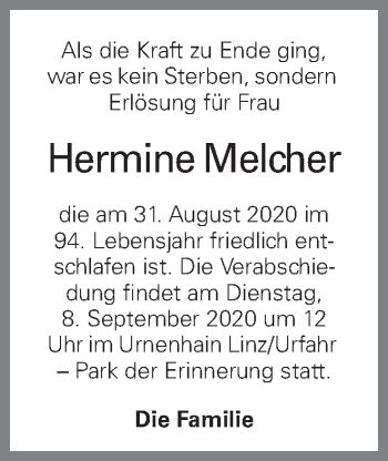 Traueranzeige von Hermine Melcher von OÖNachrichten
