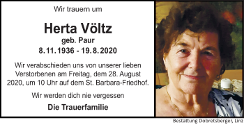 Traueranzeige von Herta Völtz von OÖNachrichten