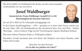 Traueranzeige von Josef Waldburger von OÖNachrichten