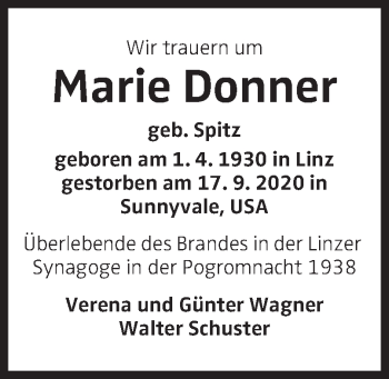 Traueranzeige von Marie Donner von OÖNachrichten