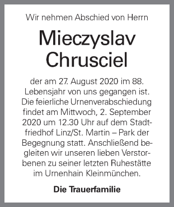 Traueranzeige von Mieczyslav Chrusciel von OÖNachrichten