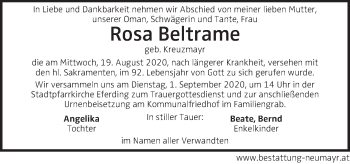 Traueranzeige von Rosa Beltrame von OÖNachrichten