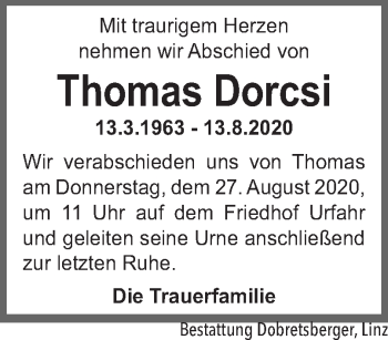 Traueranzeige von Thomas Dorcsi von OÖNachrichten