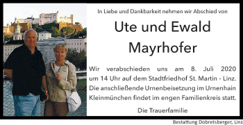 Traueranzeige von Ute Mayrhofer von OÖNachrichten