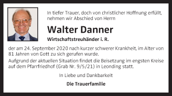 Traueranzeige von Walter Danner von OÖNachrichten