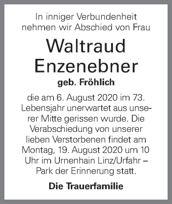 Traueranzeige von Waltraud Enzenebner von OÖNachrichten