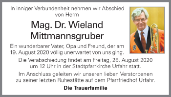 Traueranzeige von Wieland Mittmannsgruber von OÖNachrichten