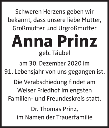 Traueranzeige von Anna Prinz von OÖNachrichten