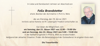 Traueranzeige von Felix Brandstetter von OÖNachrichten