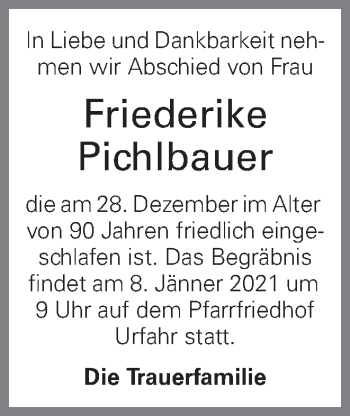 Traueranzeige von Friederike Pichlbauer von OÖNachrichten