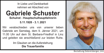 Traueranzeige von Gabriele Schuster von OÖNachrichten