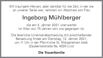Traueranzeige von Ingeborg Mühlberger von OÖNachrichten