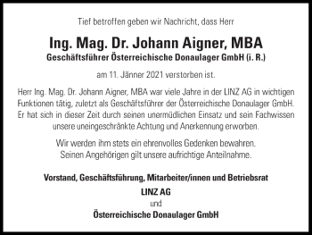 Traueranzeige von Johann Aigner von OÖNachrichten