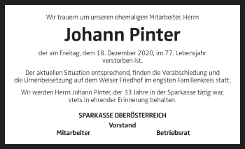Traueranzeige von Johann Pinter von OÖNachrichten