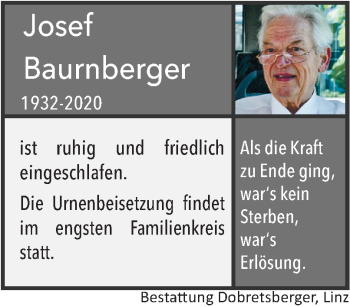 Traueranzeige von Josef Baurnberger von OÖNachrichten
