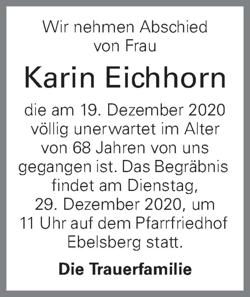  Traueranzeige für Karin Eichhorn vom 24.12.2020 aus OÖNachrichten