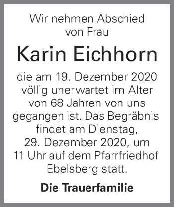 Traueranzeige von Karin Eichhorn von OÖNachrichten