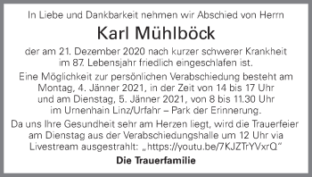 Traueranzeige von Karl Mühlböck von OÖNachrichten