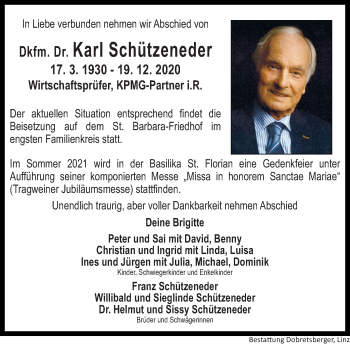 Traueranzeige von Karl Schützeneder von OÖNachrichten