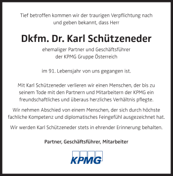 Traueranzeige von Karl Schützeneder von OÖNachrichten