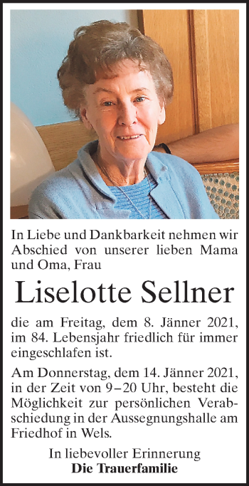 Traueranzeige von Liselotte Sellner von OÖNachrichten