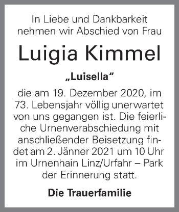 Traueranzeige von Luigia Kimmel von OÖNachrichten