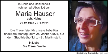 Traueranzeige von Maria Hauser von OÖNachrichten