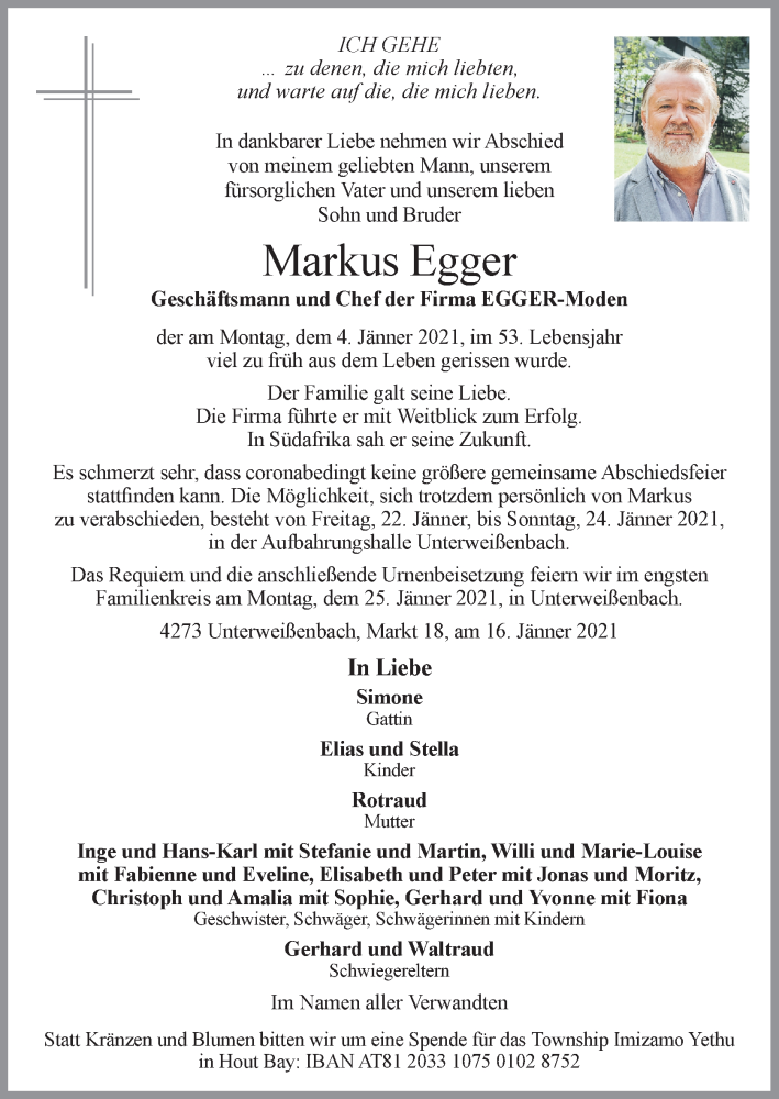Traueranzeigen von Markus Egger wirtrauern.at
